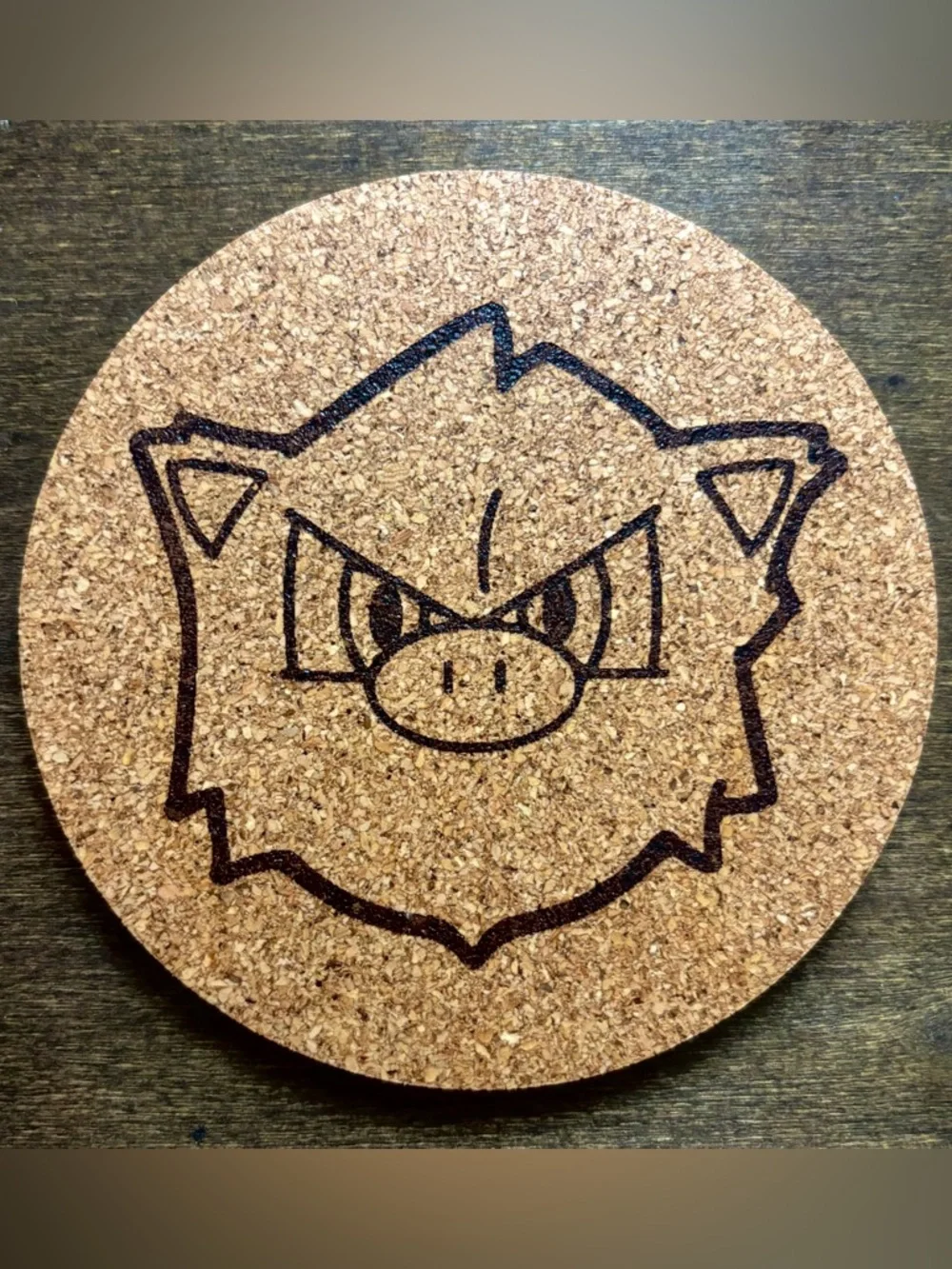 Pokemon Mankey Face Laser Engraved Cork Coaster